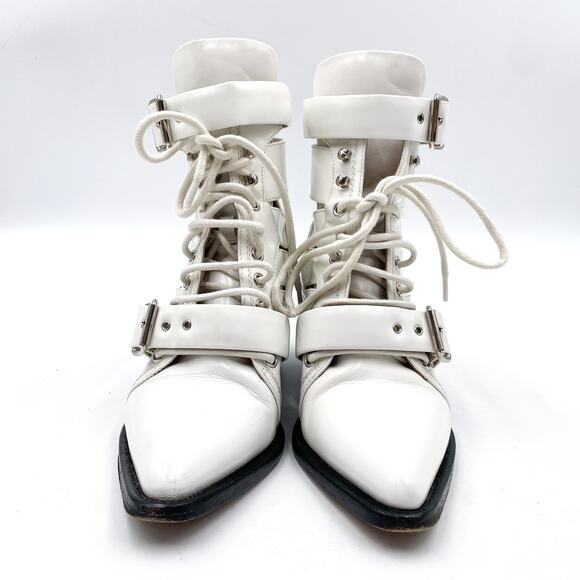 Chloe Rylee Boots White Leather Cutout Lace Up Pointed Toe Ankle Sz 38 / 8 - Picture 7 of 12